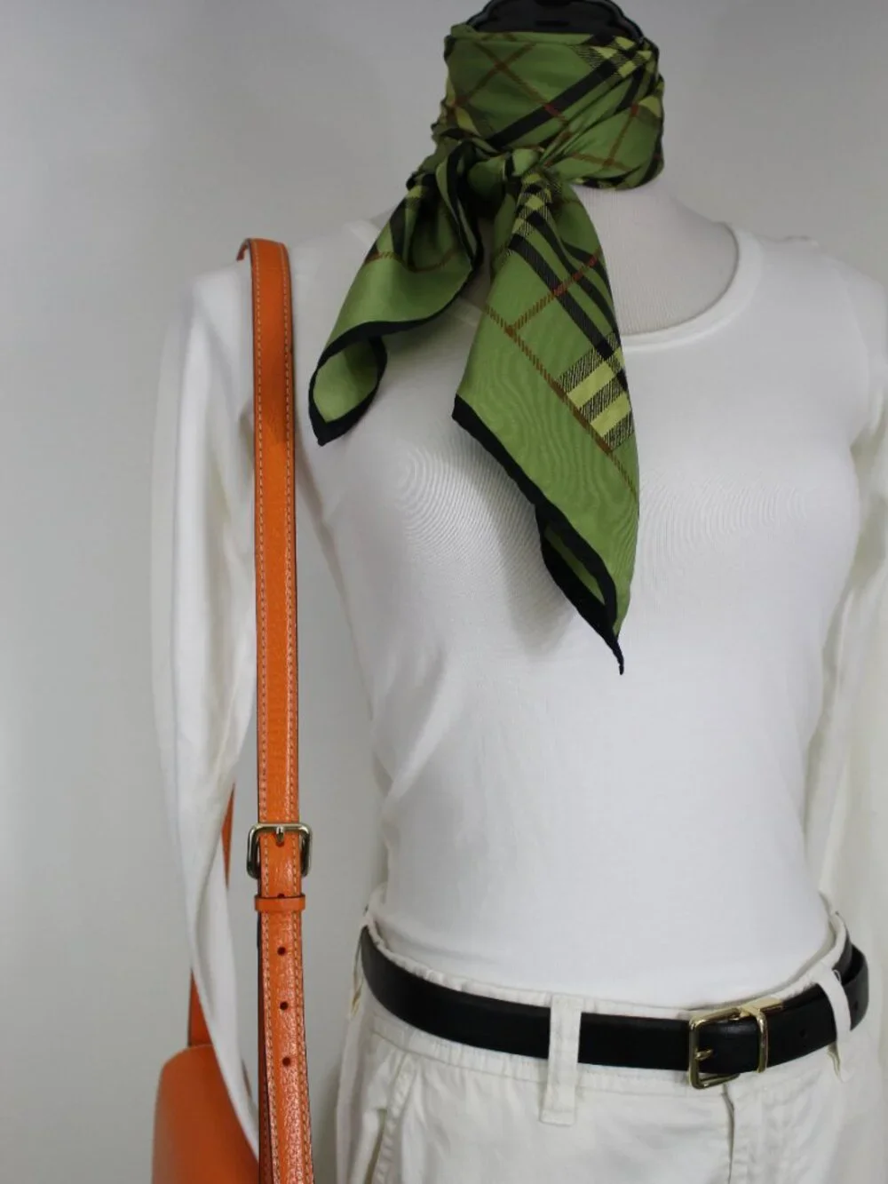 Green‎ Tartan Plaid Silk Scarf Square 34” Classic Preppy Equestrian